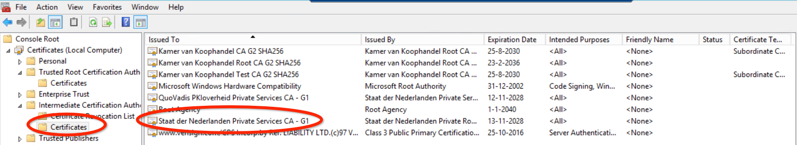 windows Intermediate Certificate Check